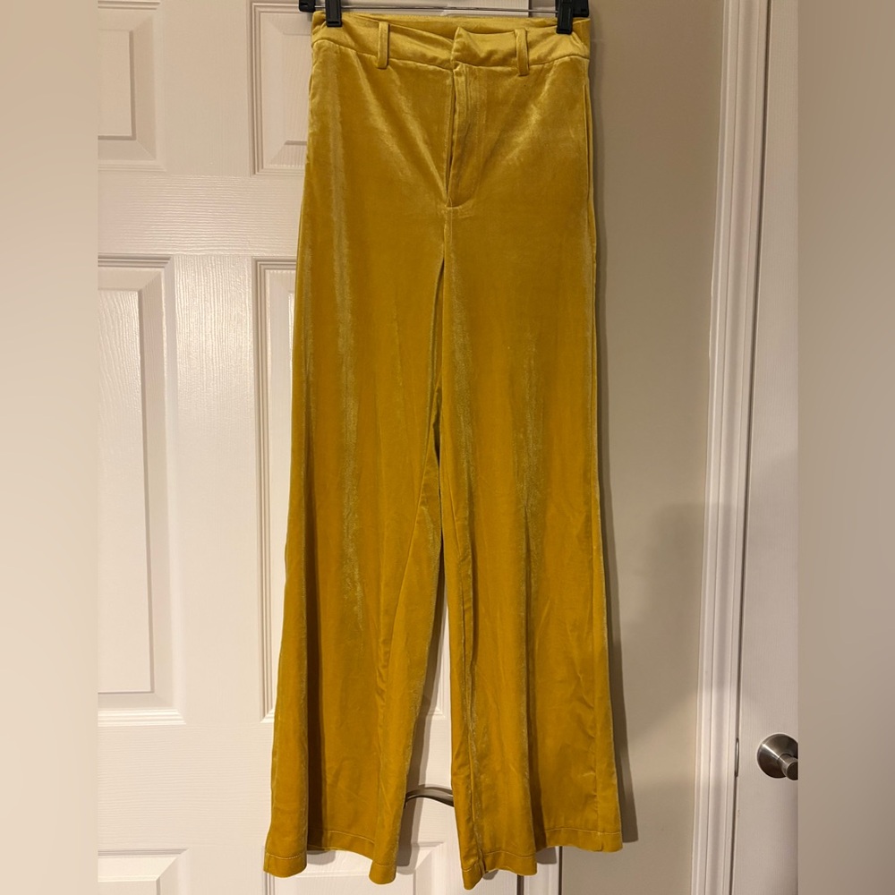 Yellow Velvet Wide-Leg Pants